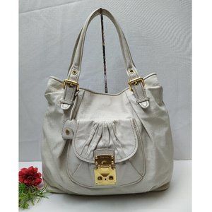 Miu Miu White Leather Pushlock Pocket Double Handle Large Tote Bag